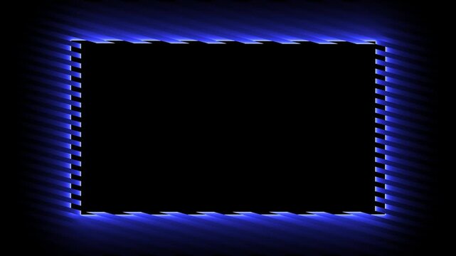 Blue neon light frame on black background a rectangular frame