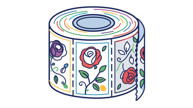 Vector illustration of a roll of floral postage stamps with roses. Clean line art icon with editable stroke, adjustable stroke weight, customizable line weight, thin line, and stroke options.