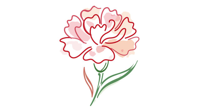 Delicate peach and pink carnation vector with soft watercolor splashes and minimalist line art. Features an adjustable stroke for custom botanical graphics and refined floral design icons.