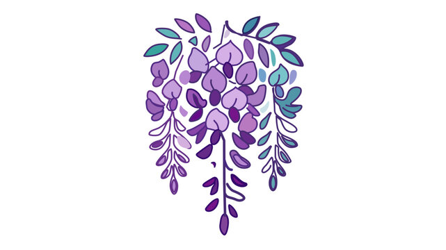 Graceful hanging wisteria blossoms in teal and lavender shades, designed as a modifiable vector icon. Modern botanical illustration with adjustable stroke weight for refined floral motifs.