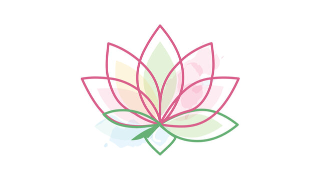 Beautiful lotus flower vector illustration with pink outlines and pastel watercolor fills. Features an editable stroke, adjustable stroke weight, and customizable line for thin line art designs.