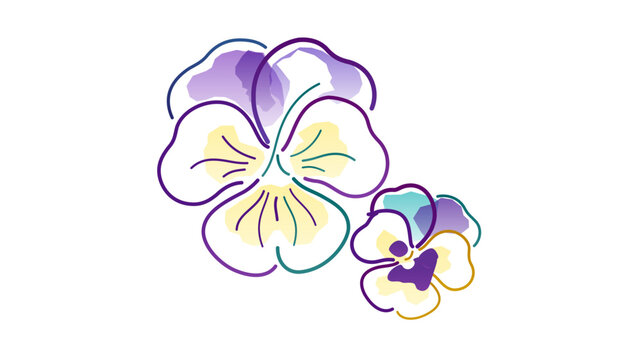 Watercolor pansy flower vector illustration with editable stroke and adjustable line weight. Clean line art viola design with customizable stroke weight, thin line, and stroke for floral decor.