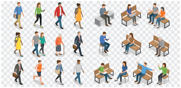 Isometric Vector People Set with Shadow & Casual Figures, Diverse People & Isometric Human Symbol Set