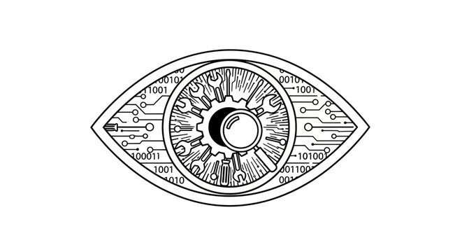 Digital Eye with Circuitry and Binary Code - Futuristic Technology Concept