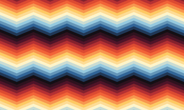Colorful zigzag pattern with wavy lines in red, orange, blue, and white