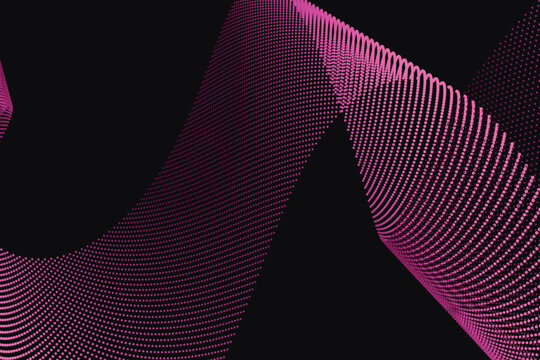 Vibrant pink wave pattern on black background, with dotted texture, abstract pattern particle wave