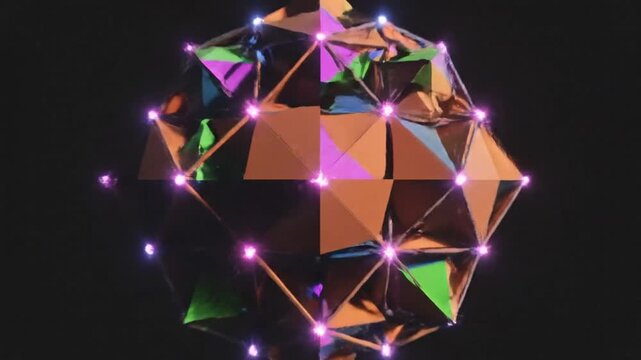 Abstract Geometric Animation with Multicolored Shapes and Glowing Light Effects in a Dark Space