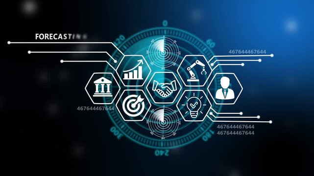 Forecasting Management and Digital Transformation Technology Background. Digital Rader searching system concept. signal waves, searching icon. 4k video