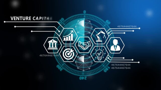 Venture Capital Management and Digital Transformation Technology Background. Digital Rader searching system concept. signal waves, searching icon. 4k video