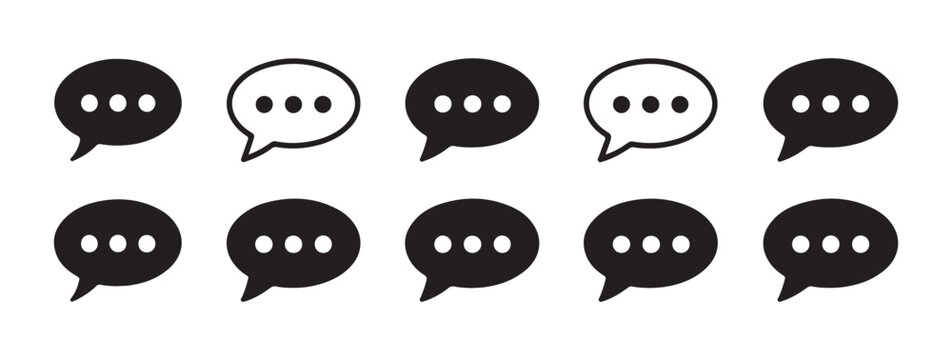 Solid black speech bubble icons with three dots for typing status and ongoing conversation visual.