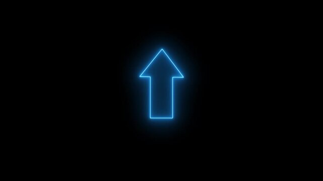 Neon glowing line Up direction animated arrow on black background . Up Arrow Glowing in Heavy Night Rain Background. Vibrant neon green up arrow pointing skyward during heavy night rain.