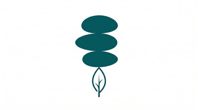 Flat Design Stacked Oval Stones Balanced on a Single Stylized Leaf Icon