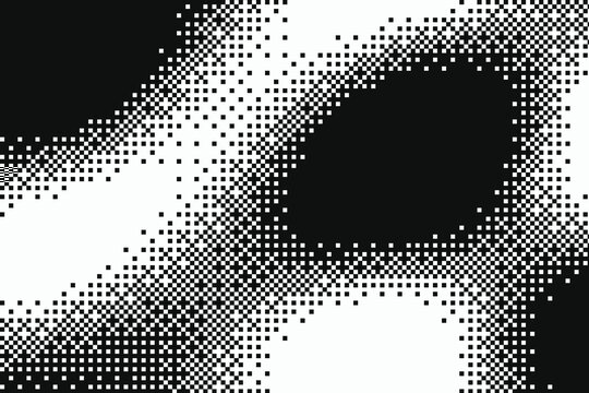 Black and white abstract pixelated pattern with organic shapes