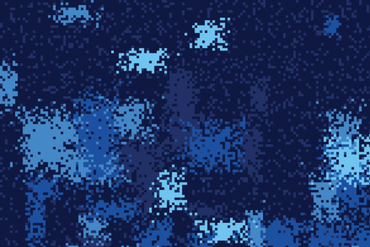 Blue and white digital camouflage pattern with abstract pixelated