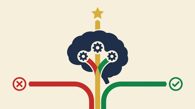 Decision Making Process and Brain Pathways Illustration