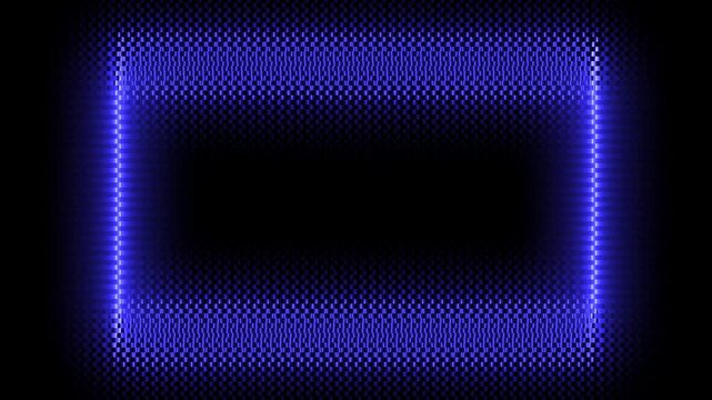 Blue neon rectangle frame pulsing with energy across three frames