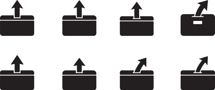Black icons of folders with arrows pointing up on white background