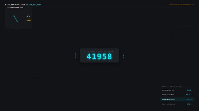 Dynamic motion of digital numbers counting up in a futuristic animation with glowing blue digits and animated data flow illustrating technology and data processing concepts.