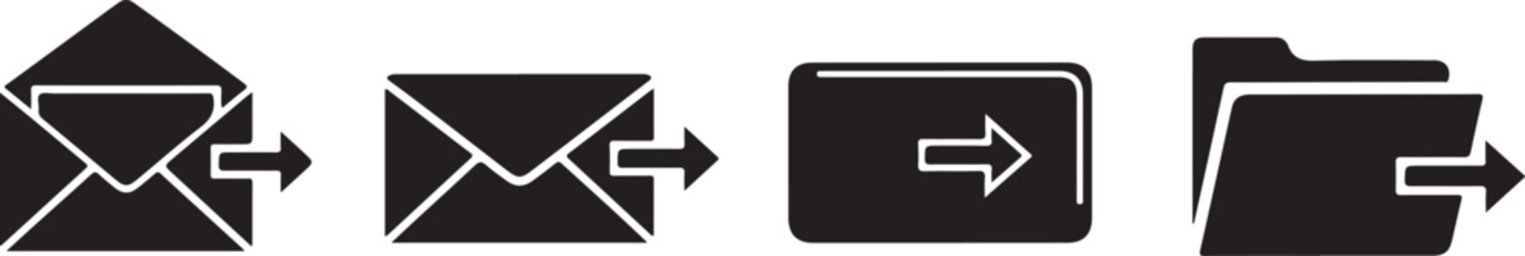 Four black icons of documents and files with arrows  business communication symbols