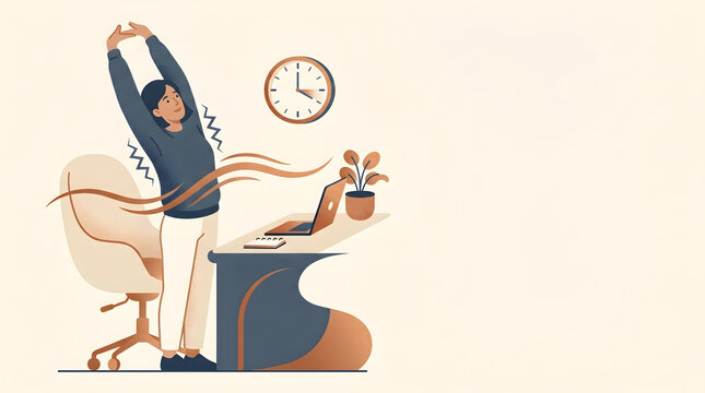 woman stretching at desk taking break from work