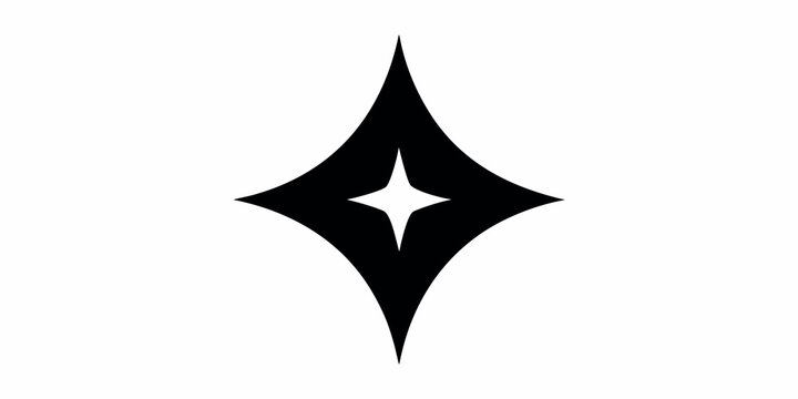 Black Four pointed Star Silhouette On White Background