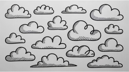 Fototapeta premium Collection of various hand drawn cloud illustrations in simple line art style