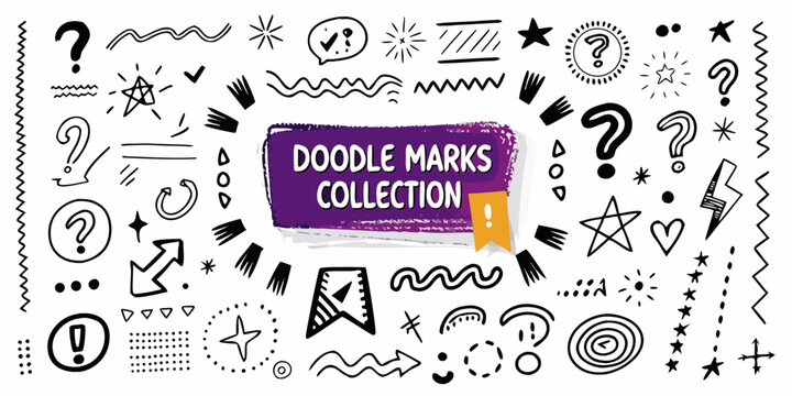 Doodle marks collection hand drawn vector illustration with white background