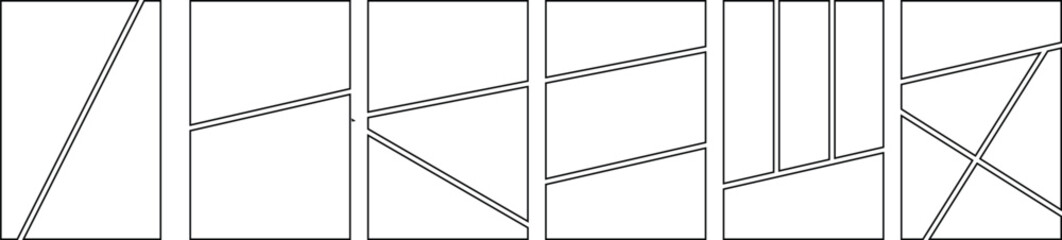 Set blank of comics book page, grid manga comic layout, photo collage storyboard. © image@50