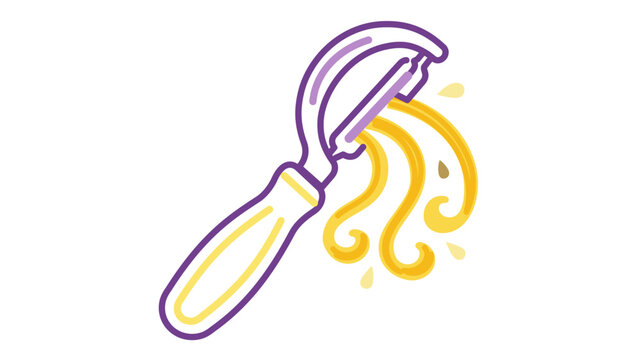 Vector icon illustration of a citrus peeler zester with lemon zest curls. Clean line art with editable stroke, adjustable stroke weight, customizable line weight, thin line stroke for kitchen.