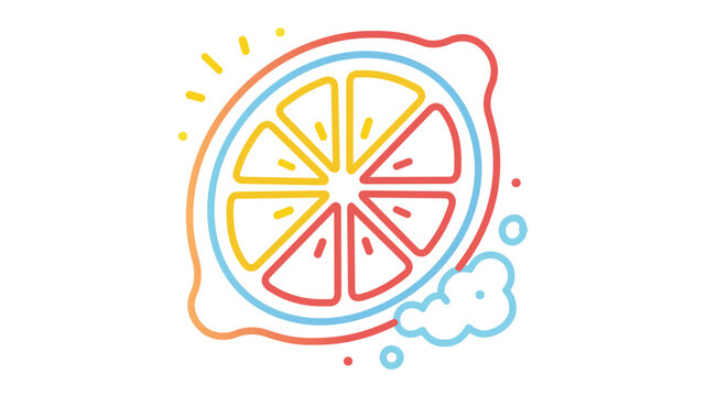 Crisp lemon-infused water with buoyant citrus wedges. Clean multi-color vector line art with customizable paths, ideal for hydration and detox-themed graphic designs.