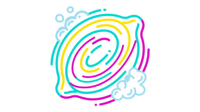 Refreshing glass of water with floating lemon slices, depicted in a clean multi-color line art style. Versatile vector asset with modifiable paths for health and wellness.