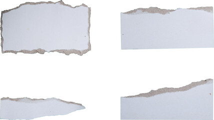Fototapeta premium Set of hand torn cardboard labels isolated on white transparent background, ripped paper tags collection