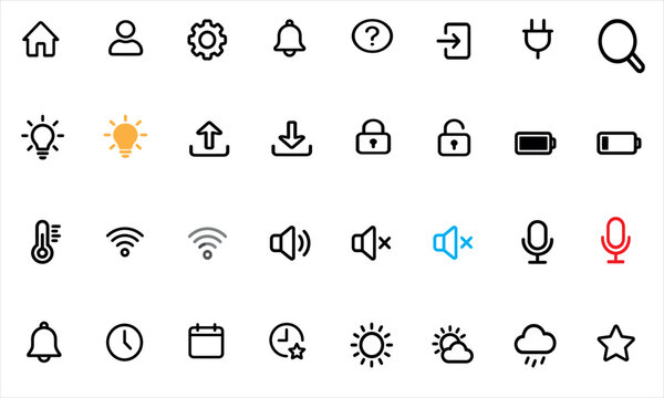 Collection of modern line icons for user interface design