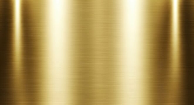 Brushed Gold Metal Texture Background with Vertical Light Reflections and Polished Metallic Surface for Luxury Design