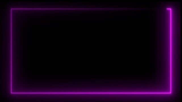 rectangle frame icon animation glowing neon pink and blue color bordar frame display box round shape retro screen photo frame rotation seamless footage line movement on black background