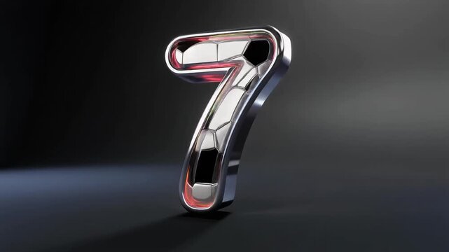 Elegant digit 7 inspired by football soccer game aesthetics, featuring premium metal shine light animation