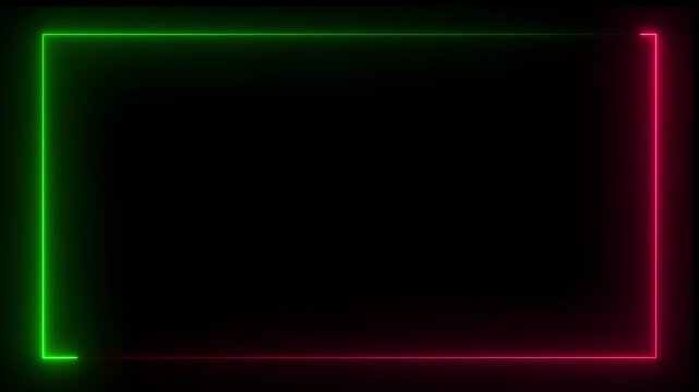neon light effect isolated moving neon light overlay. glowing square neon line rectangle frame looping. neon glowing frame background motion animation and flashing.