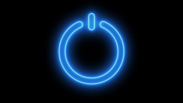 Neon power reset button sign animation Neon glowing power button icon animated.Red Neon power reset button sign animation Neon power button icon animated black background.