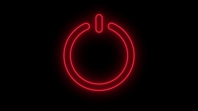 Neon power reset button sign animation Neon .Neon power reset button animation on black background. switch stop start computer closed button motion.