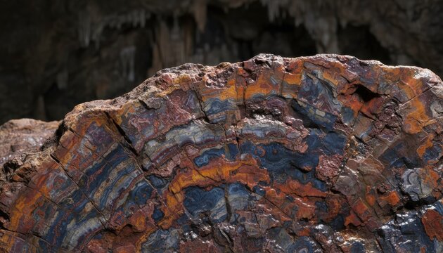 Intricate petrified wood showcasing fossilized patterns and mineral inclusions with vibrant banding