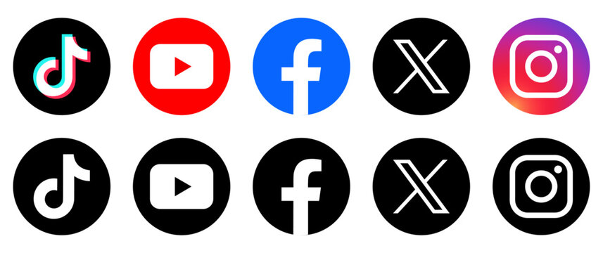 Social media icon set, Facebook, Instagram, X, YouTube, Tiktok. social network logos icon set. social media app logo icon set. vector illustration eps file.