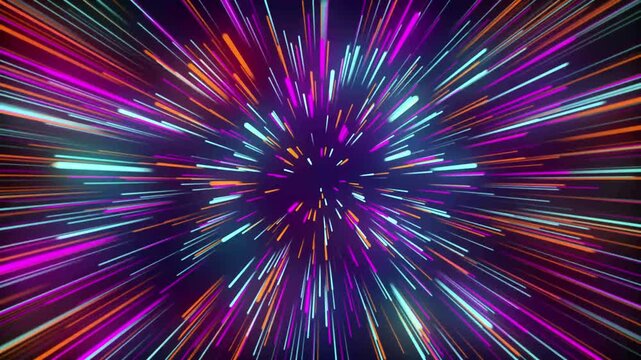 Looped neon hyperspace tunnel animation, glowing blue pink light streaks, futuristic warp speed travel effect, abstract cosmic space motion background, seamless vj loop, 4k 60fps