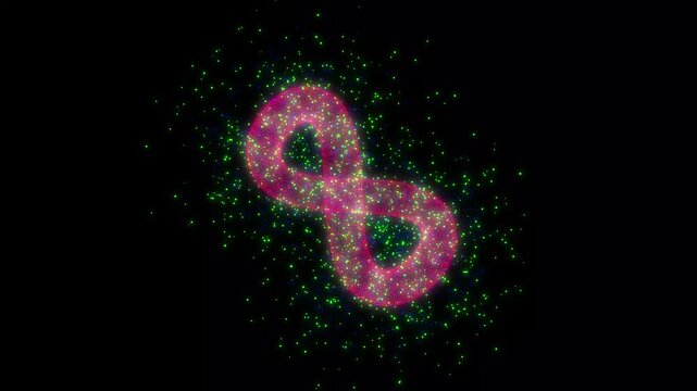 4K infinity particles mobius strip looping animation, infinity symbol shape made of particles. Abstract mobius strip animation loop with smooth transition Seamless loop 3D animation. 4k video