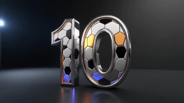 Elegant digit 10 inspired by football soccer game aesthetics, featuring premium metal shine ligth animation