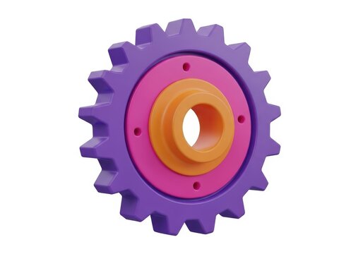Close-up view of a colorful industrial spur gear with a central bore and mounting holes