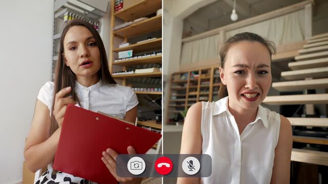 Four young people share their thoughts in a split screen call. Each person expresses different feelings while talking to one another in a warm room.