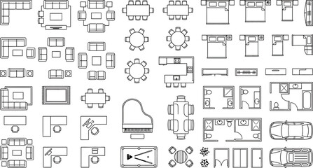 Set of furniture icons for interior design floor plans, top view © SampaRani