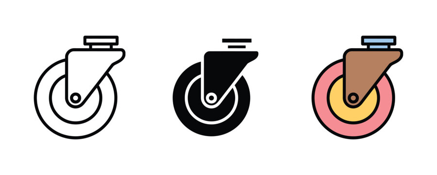 Industrial caster wheel icon set. mobility, equipment hardware, transport component symbol. vector illustration.