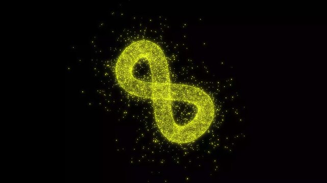 Glowing twisted Infinity mobius strip looping animation, infinity symbol shape made of particles. Abstract mobius strip animation loop with smooth transition Seamless loop 3D animation. 4k video
