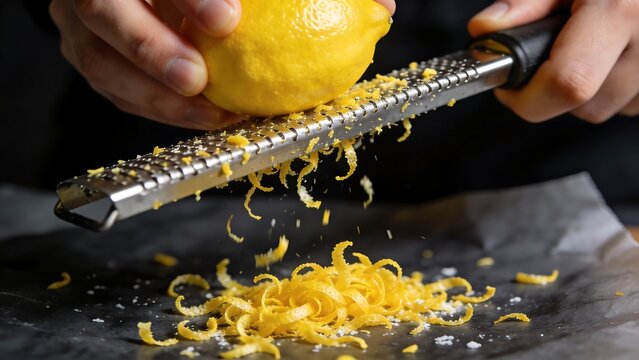 Grating Fresh Lemon Zest with Metal Zester